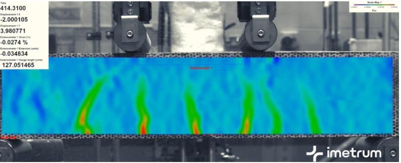 Logiciel DIC Imetrum Video Gauge, cartographies de déformations et déplacements temps réel