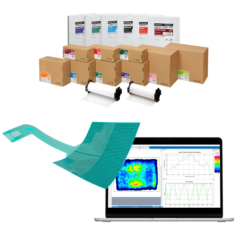 Comparatif : choisir la technologie de film sensible Fujifilm Prescale ou la technologie piezorésistive Tekscan I-Scan pour mesurer une répartition de pression d'interface